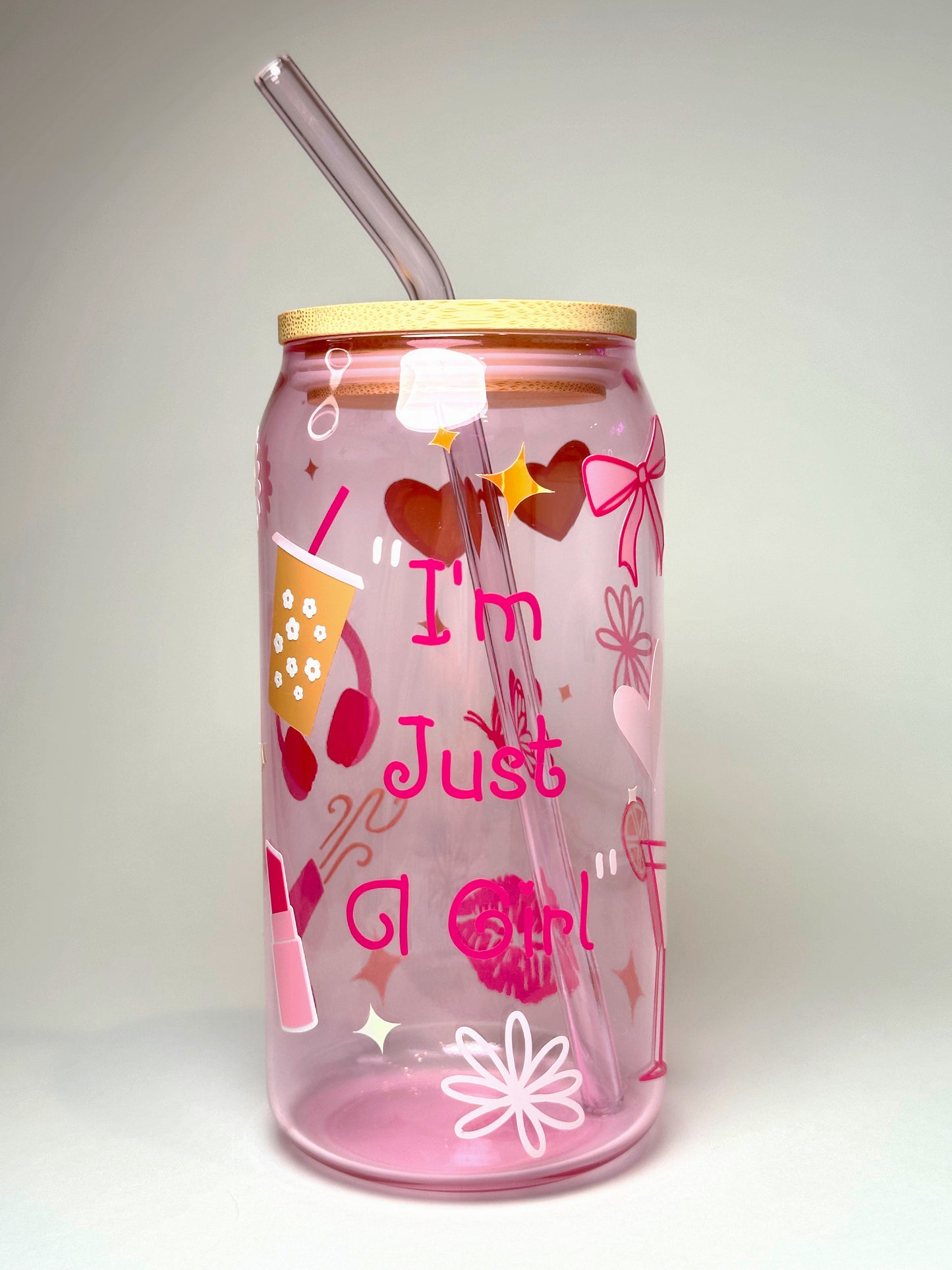“I’m Just A Girl” Beer Glass Can - Pink Glass