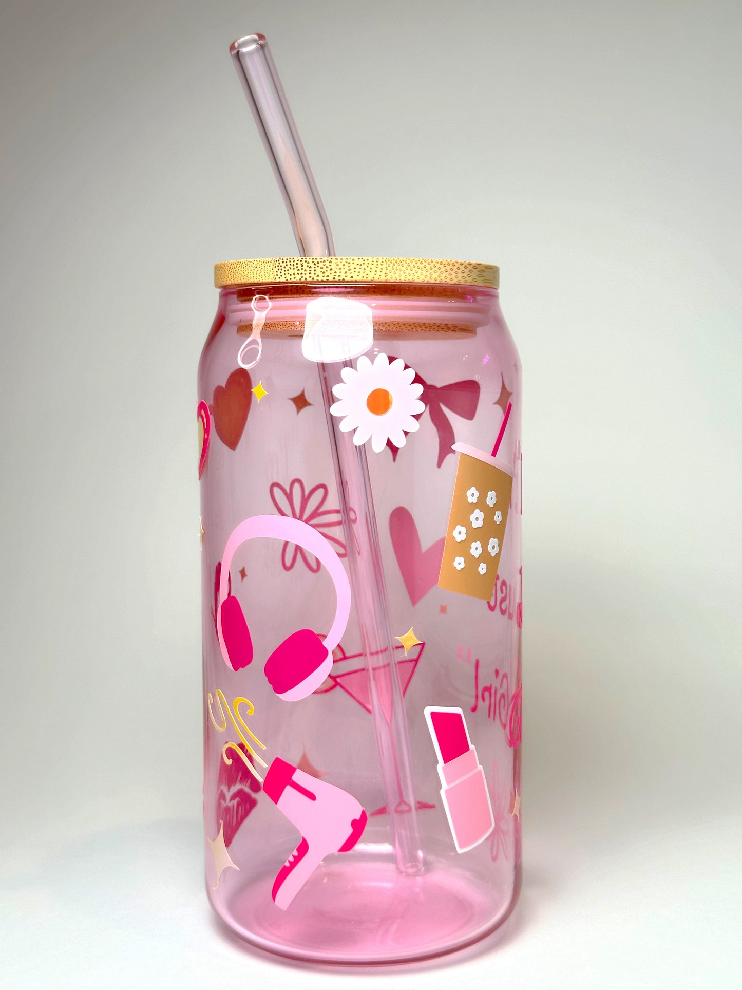 “I’m Just A Girl” Beer Glass Can - Pink Glass