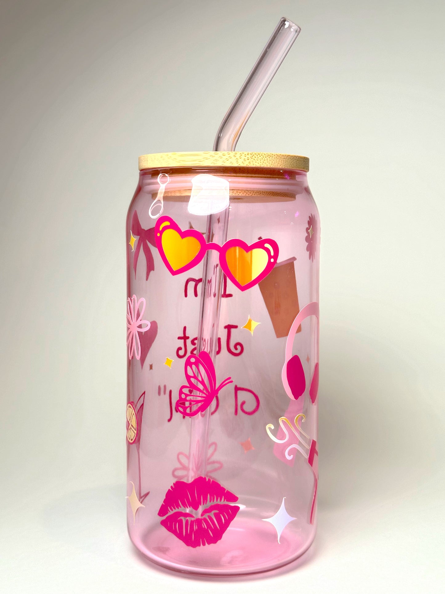 “I’m Just A Girl” Beer Glass Can - Pink Glass